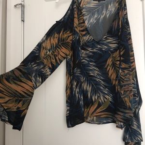 sheer blue open shoulder bell sleeve skirt